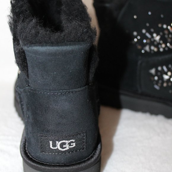 UGG MINI GALAXY BLING CRYSTAL SUEDE BOOTS BLACK - Picture 6 of 8
